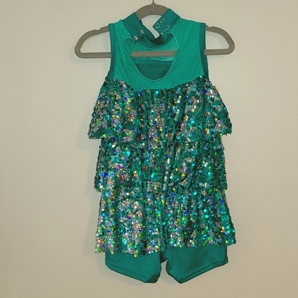 Teal Sequined Performance Jumpsuit - Picture 2 of 12